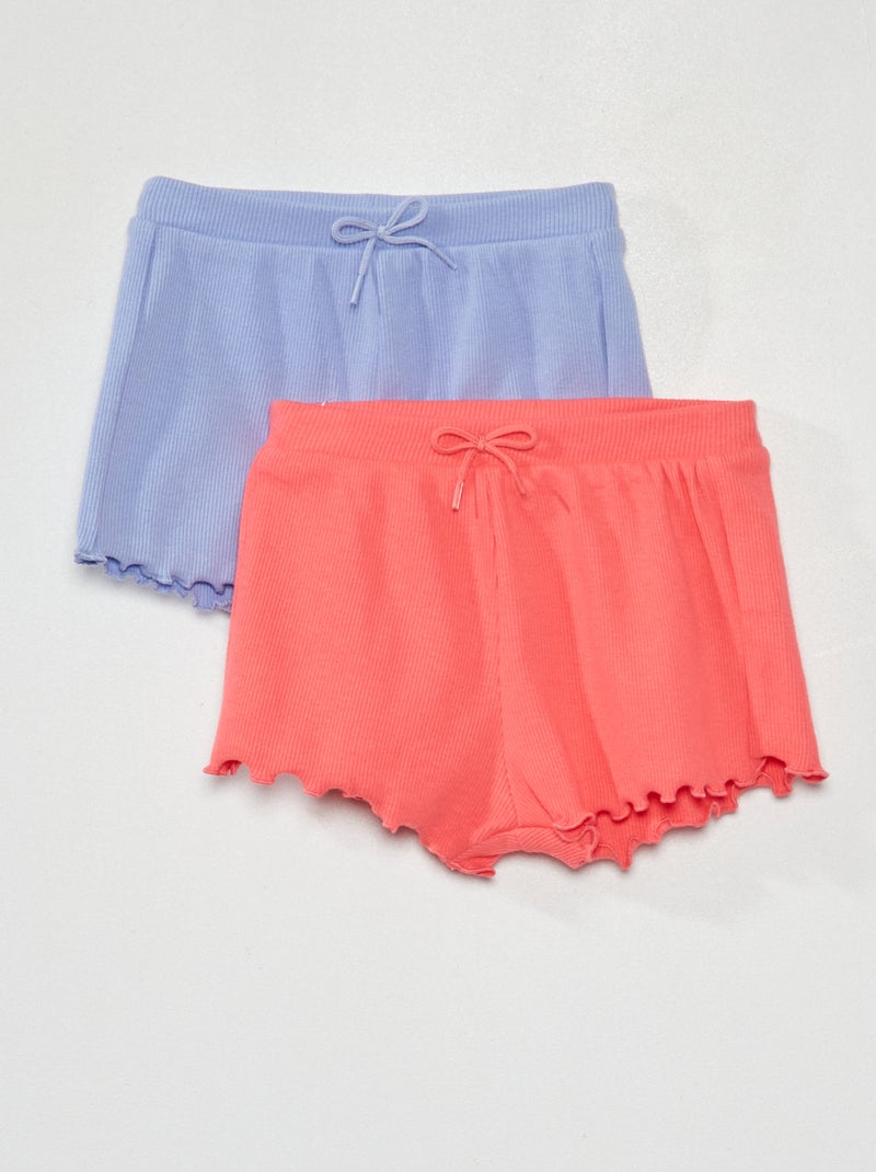 Set di 2 shorts a coste con bordo ondulato rosa/viola - Kiabi