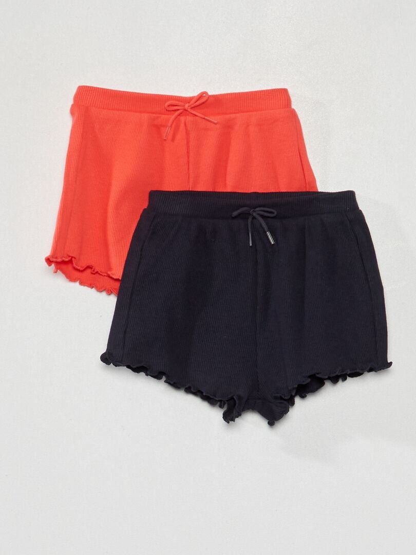 Set di 2 shorts a coste con bordo ondulato rosso/blu - Kiabi