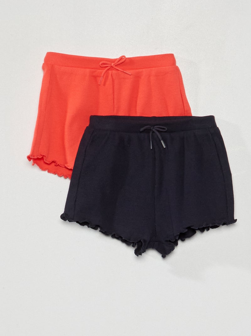 Set di 2 shorts a coste con bordo ondulato rosso/blu - Kiabi