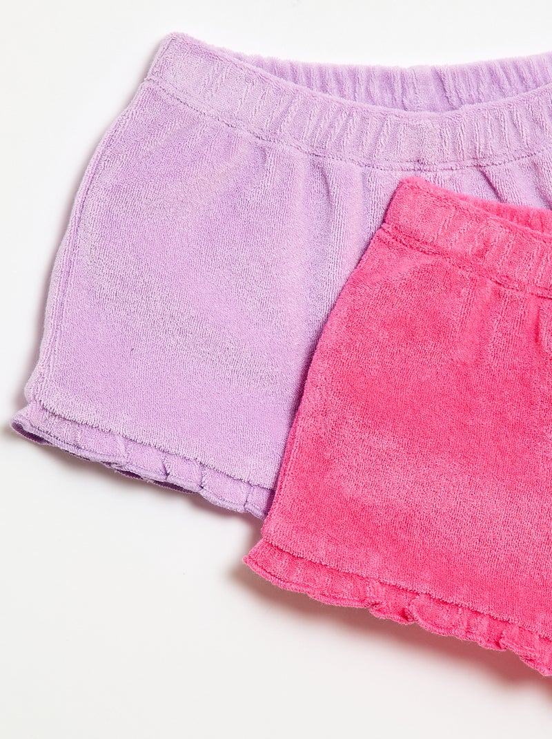 Set di 2 shorts a tinta unita con volant in spugna Viola - Kiabi