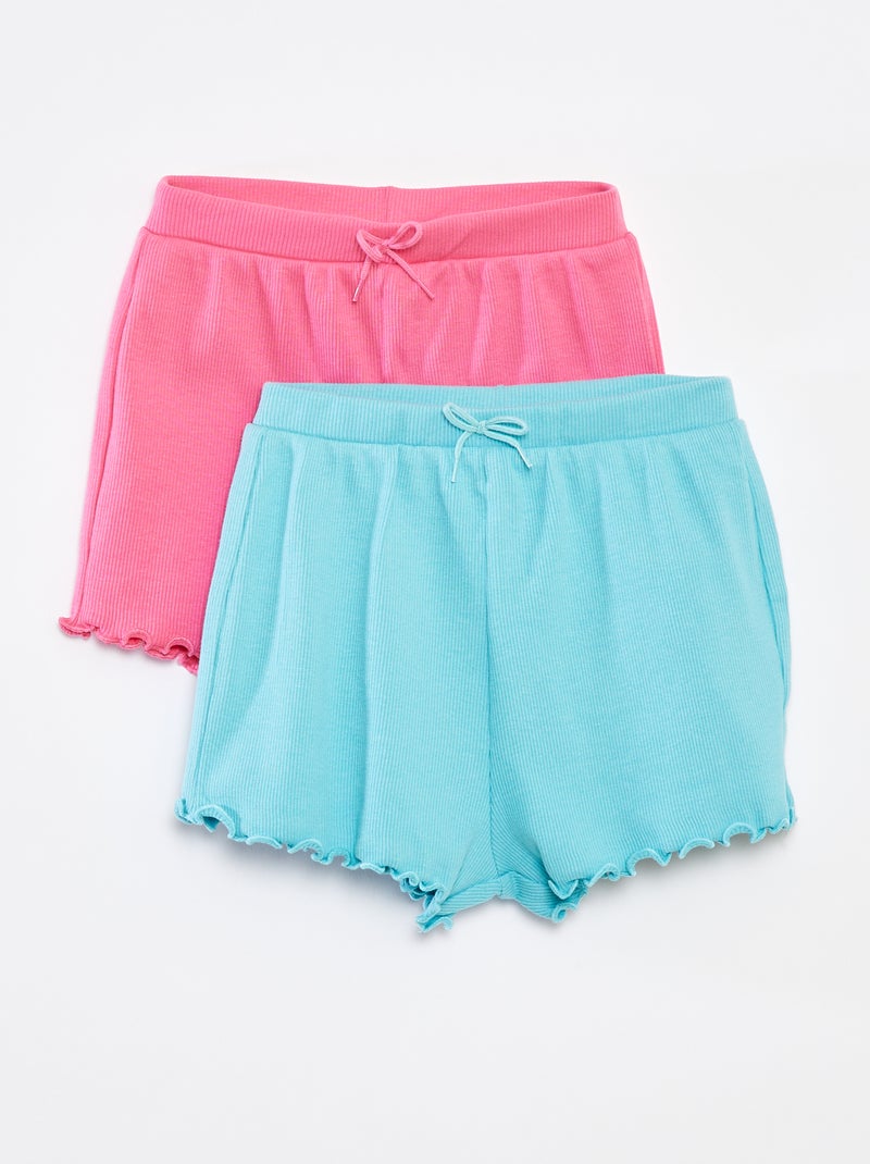 Set di 2 shorts tinta unita in maglia a coste BLU - Kiabi