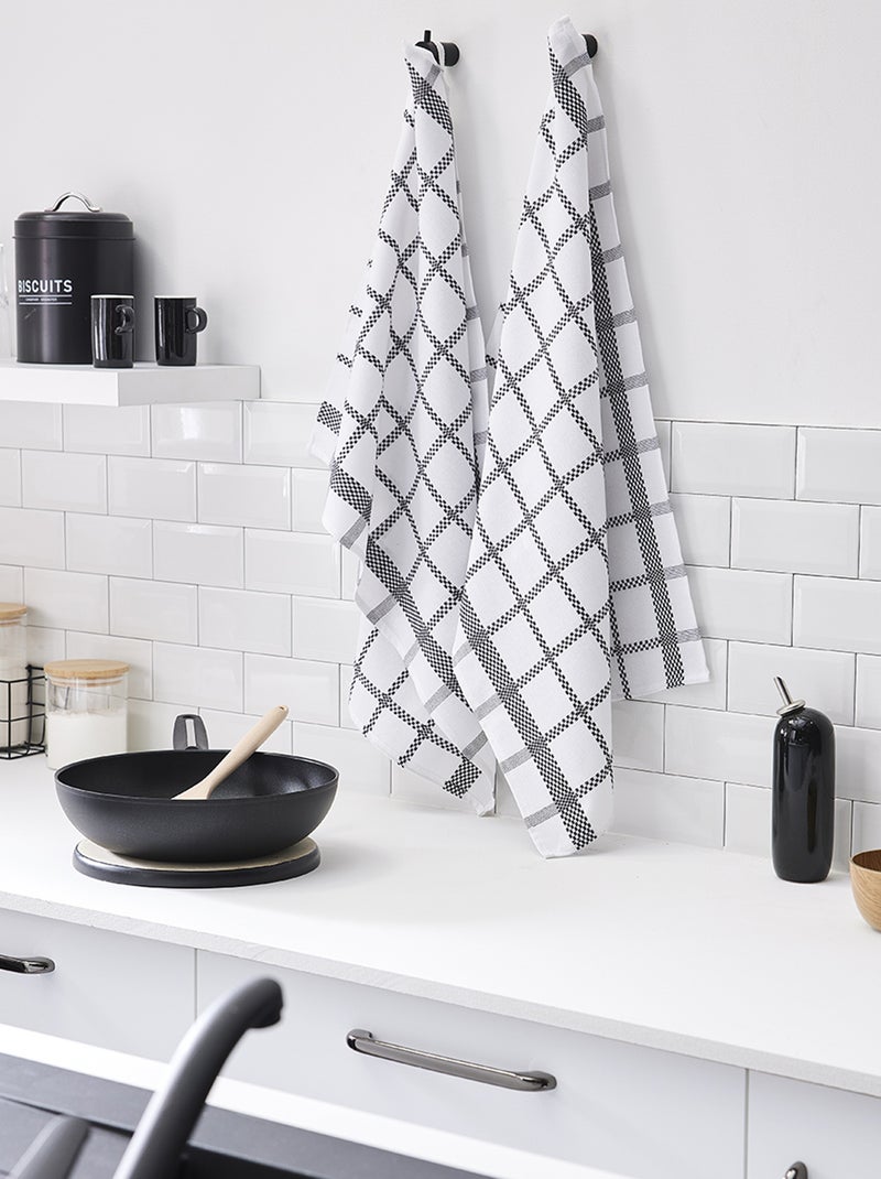 Set 10 Strofinacci Cotone A Quadri - 45x90 Cm, Bianco E Antracite. Lavabili A 95°C, Per Cucina E Casa - Foto 8