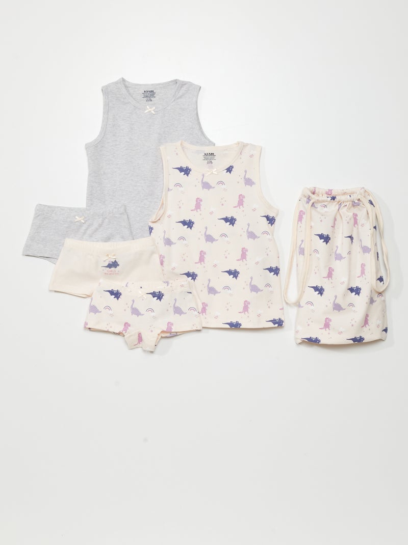 Set di 2 t-shirt + 3 culotte + 1 borsa a sacchetto -  6 pezzi dino - Kiabi