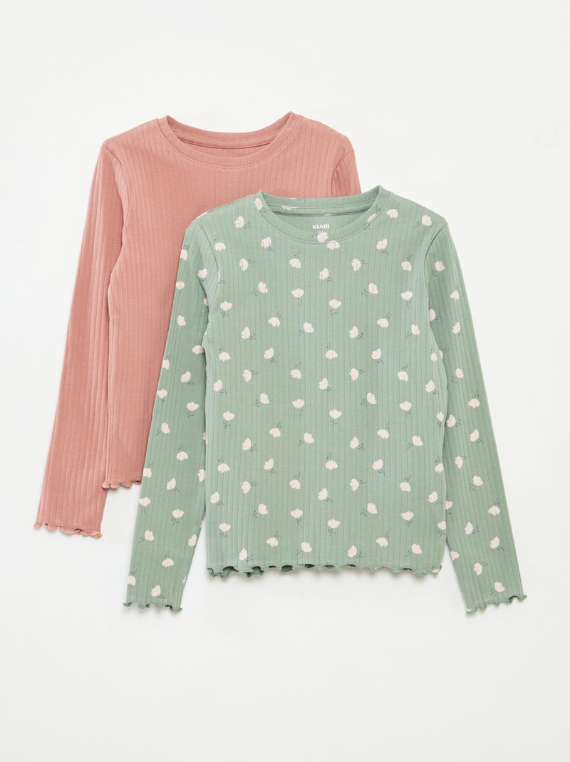 Set di 2 t-shirt a coste Verde - Kiabi