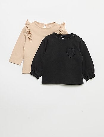 Set di 2 t-shirt a maniche lunghe in jersey di cotone