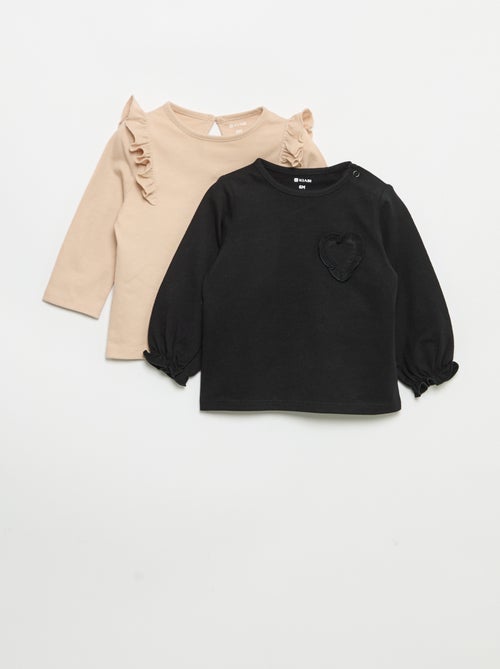 Set di 2 t-shirt a maniche lunghe in jersey di cotone - Kiabi Set di 2 t-shirt a maniche lunghe in jersey di cotone - Kiabi