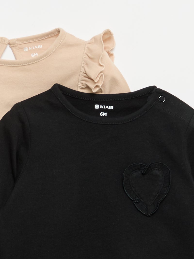 Set di 2 t-shirt a maniche lunghe in jersey di cotone Beige - Kiabi