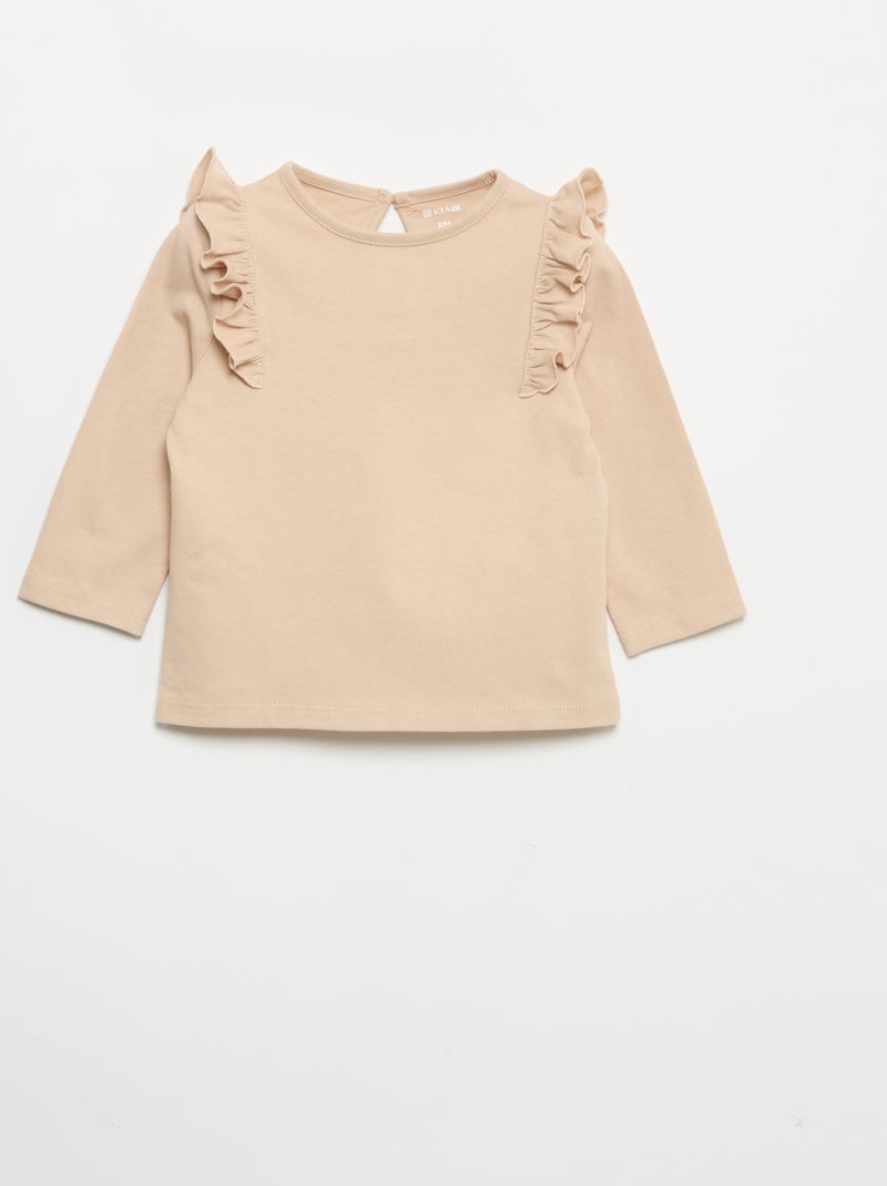 Set di 2 t-shirt a maniche lunghe in jersey di cotone Beige - Kiabi