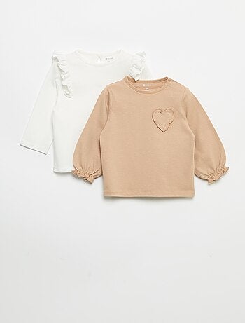 Set di 2 t-shirt a maniche lunghe in jersey di cotone