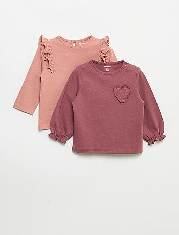 Set di 2 t-shirt a maniche lunghe in jersey di cotone