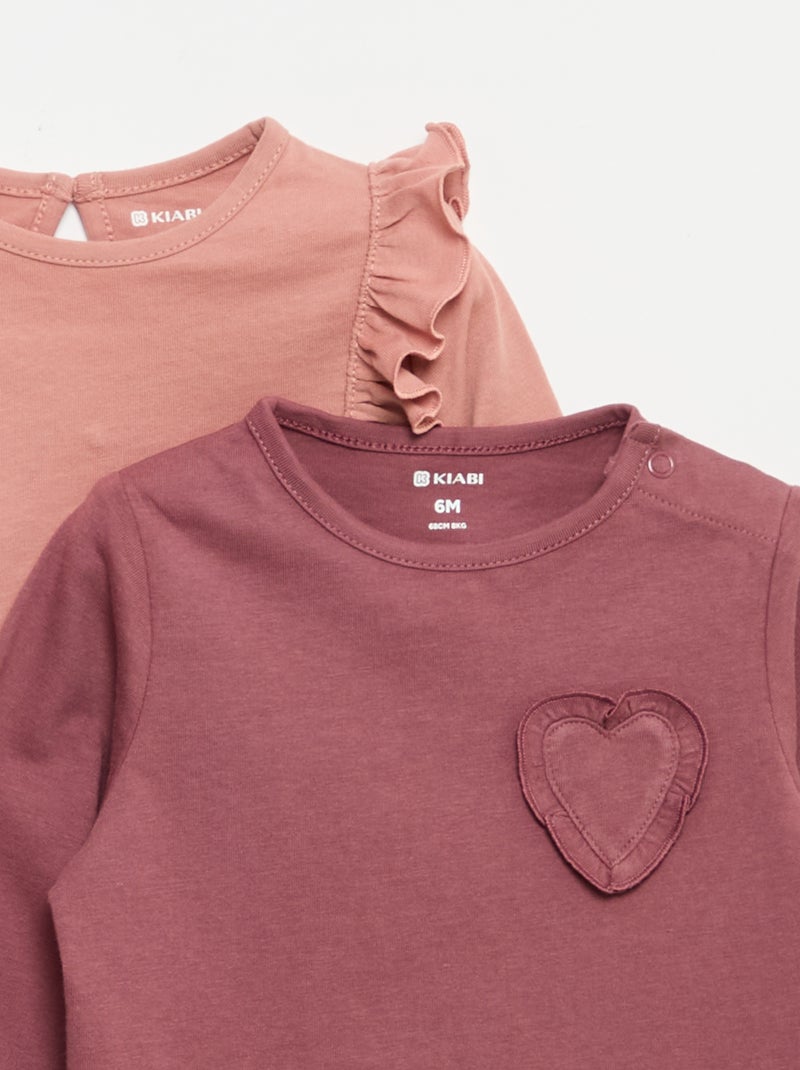 Set di 2 t-shirt a maniche lunghe in jersey di cotone Rosa - Kiabi