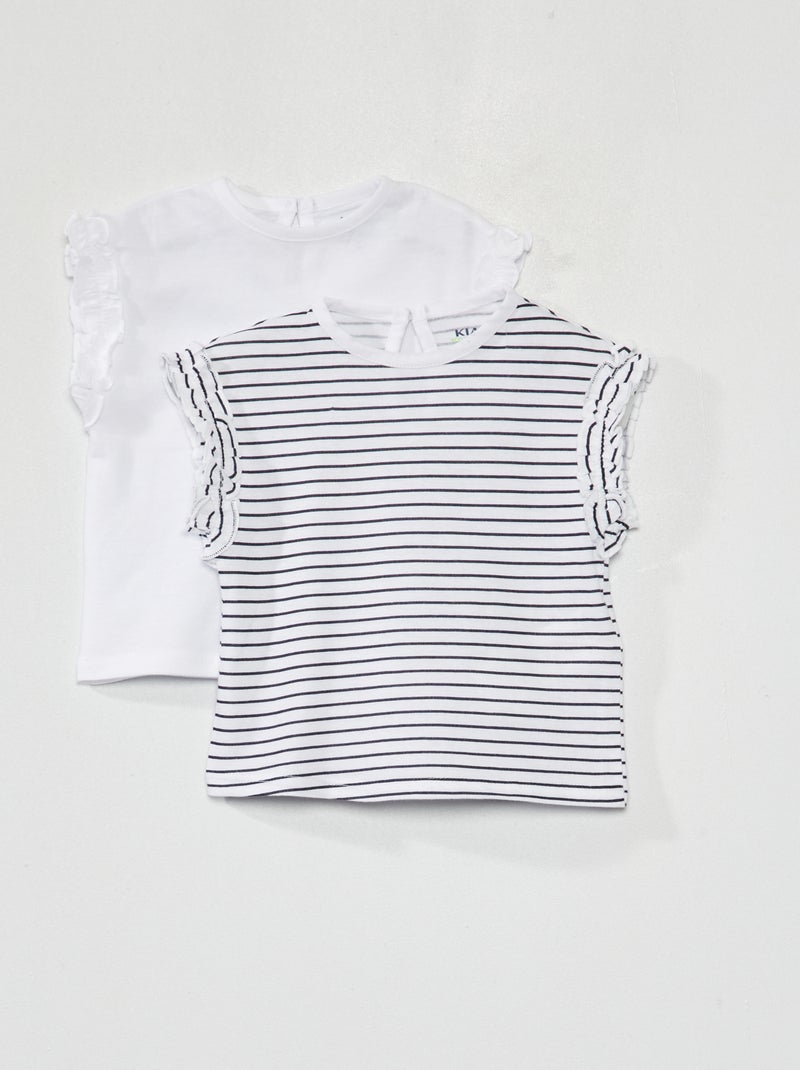 Set di 2 t-shirt con arricciature con volant BIANCO - Kiabi
