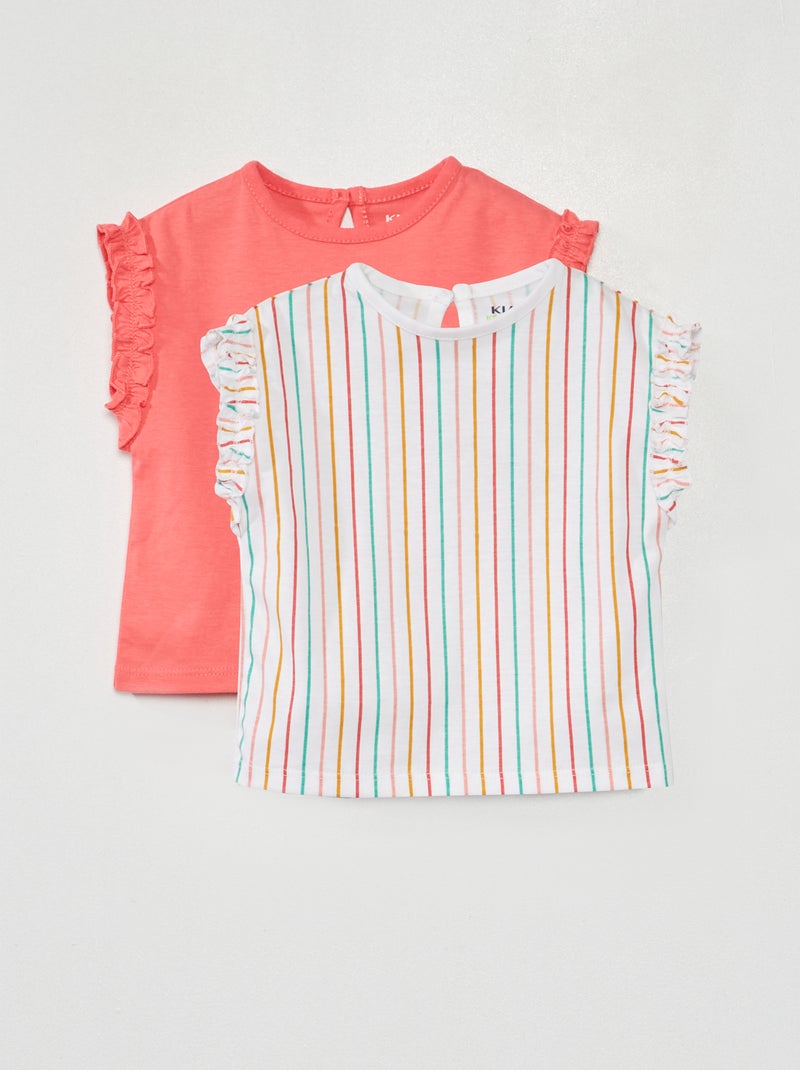 Set di 2 t-shirt con arricciature con volant BIANCO - Kiabi