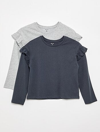 Set di 2 T-shirt con volant sulle spalle
