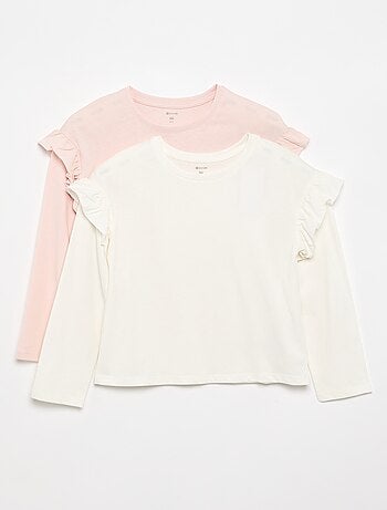 Set di 2 T-shirt con volant sulle spalle
