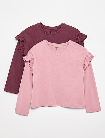 Set di 2 T-shirt con volant sulle spalle
