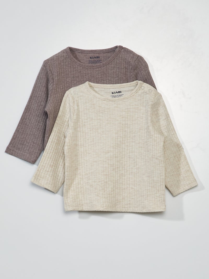 Set di 2 t-shirt in jersey a coste BEIGE - Kiabi