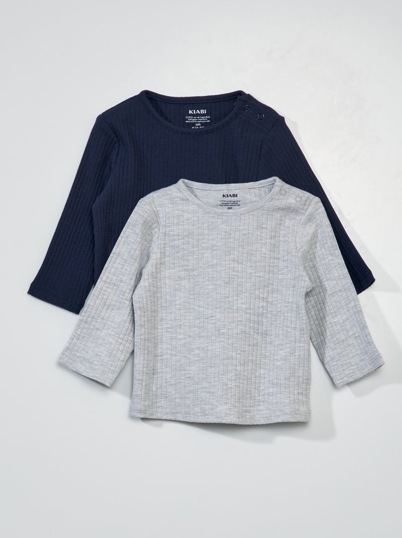 Set di 2 t-shirt in jersey a coste NERO - Kiabi
