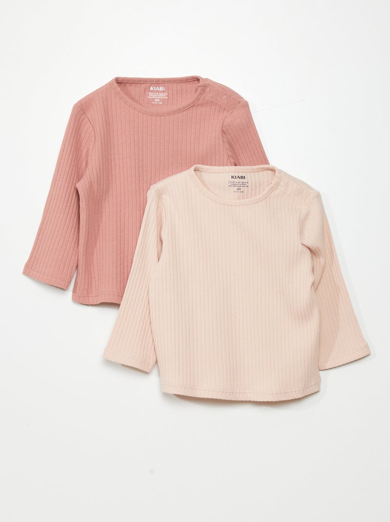 Set di 2 t-shirt in jersey a coste ROSA - Kiabi