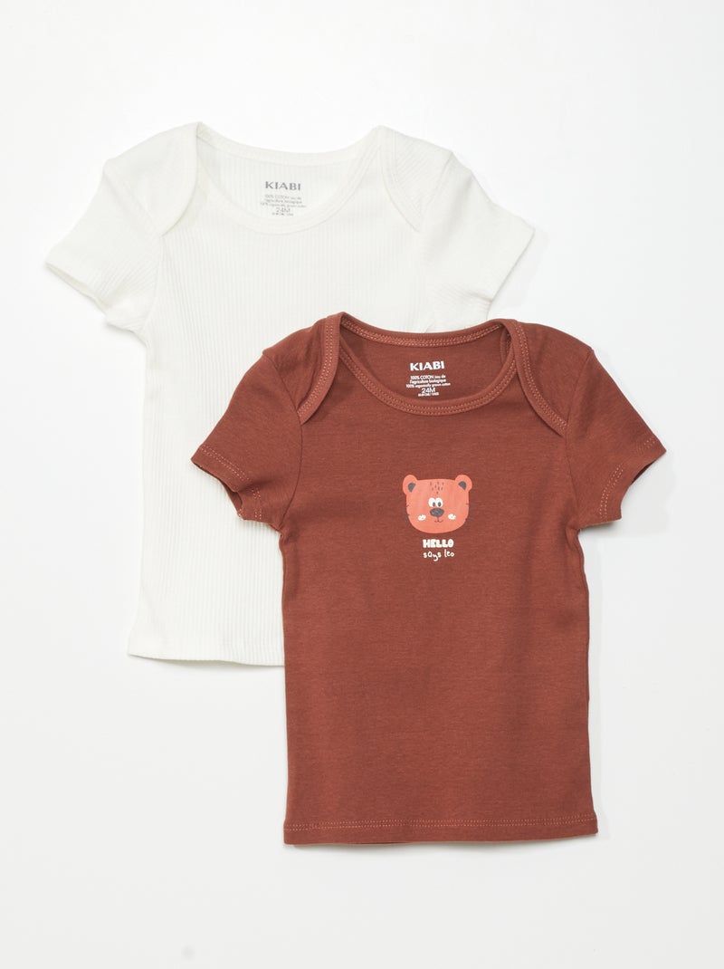 Set di 2 t-shirt in maglia pointelle MARRONE - Kiabi