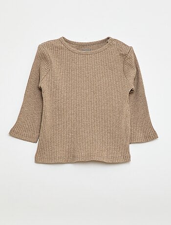 Set di 2 t-shirt tinta unita a coste a maniche lunghe