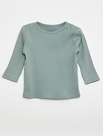 Set di 2 t-shirt tinta unita a coste a maniche lunghe