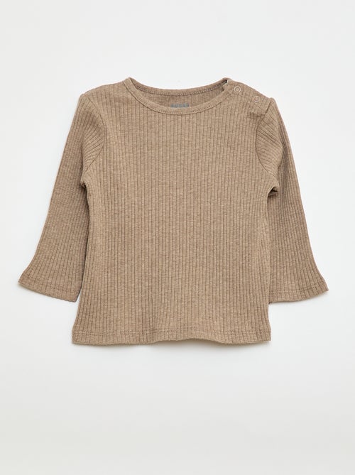 Set di 2 t-shirt tinta unita a coste a maniche lunghe - Kiabi