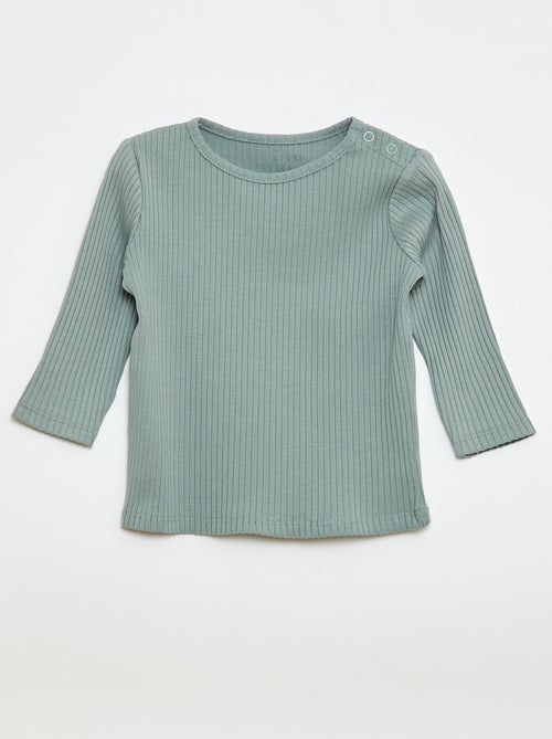 Set di 2 t-shirt tinta unita a coste a maniche lunghe - Kiabi