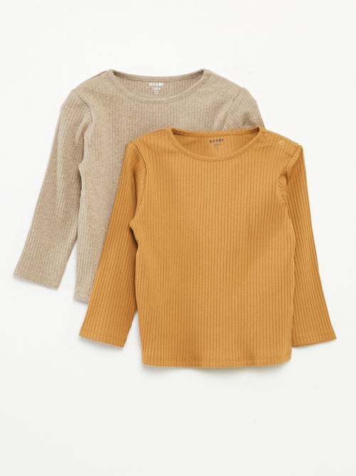 Set di 2 t-shirt tinta unita a coste a maniche lunghe - Kiabi