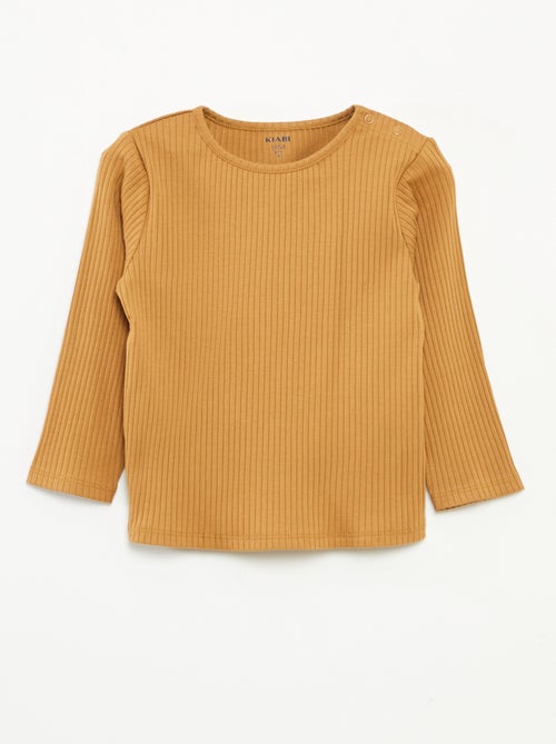 Set di 2 t-shirt tinta unita a coste a maniche lunghe - Kiabi