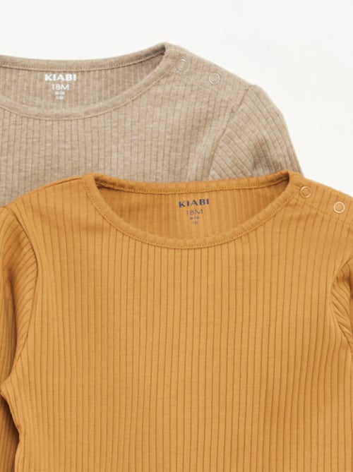 Set di 2 t-shirt tinta unita a coste a maniche lunghe - Kiabi