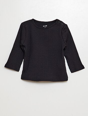 Set di 2 t-shirt tinta unita a coste a maniche lunghe