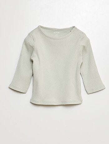 Set di 2 t-shirt tinta unita a coste a maniche lunghe