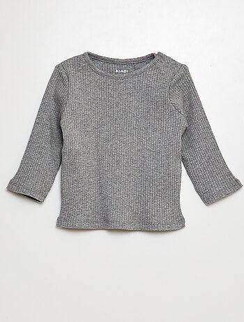 Set di 2 t-shirt tinta unita a coste a maniche lunghe