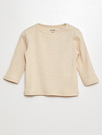 Set di 2 t-shirt tinta unita a coste a maniche lunghe