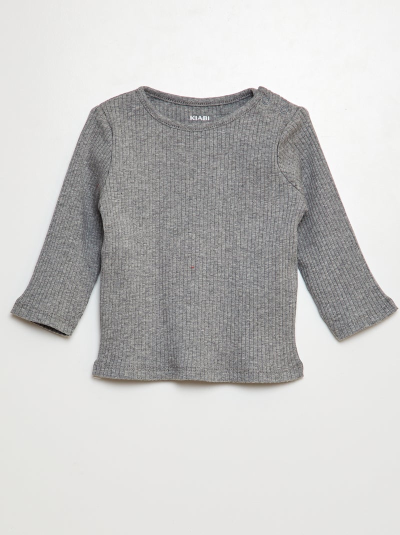 Set di 2 t-shirt tinta unita a coste a maniche lunghe GRIGIO - Kiabi