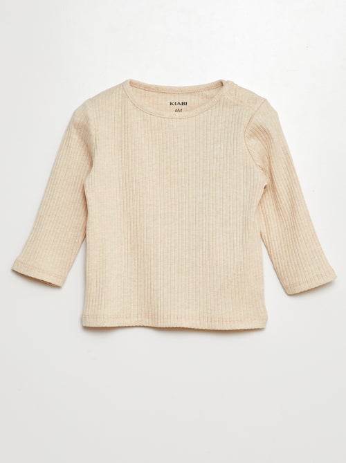 Set di 2 t-shirt tinta unita a coste a maniche lunghe - Kiabi