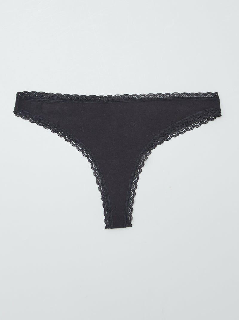 Set di 2 tanga in cotone nero - Kiabi