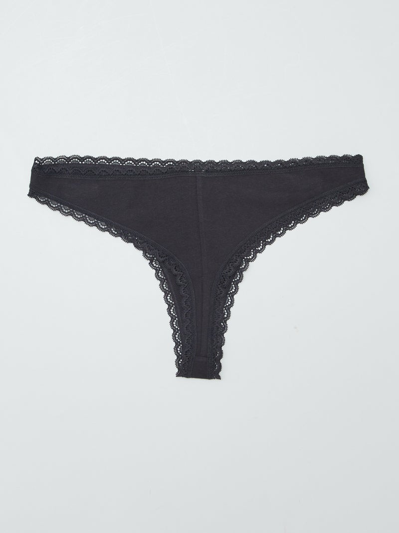 Set di 2 tanga in cotone nero - Kiabi