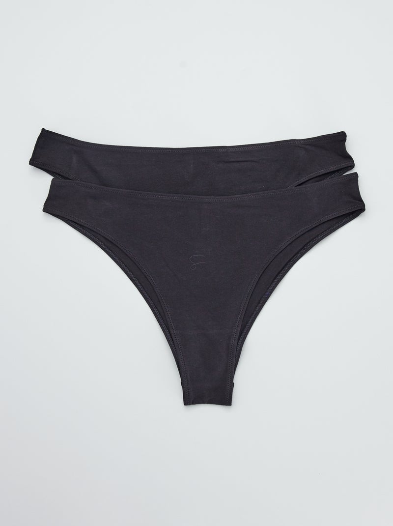 Set di 2 tanga in cotone nero - Kiabi
