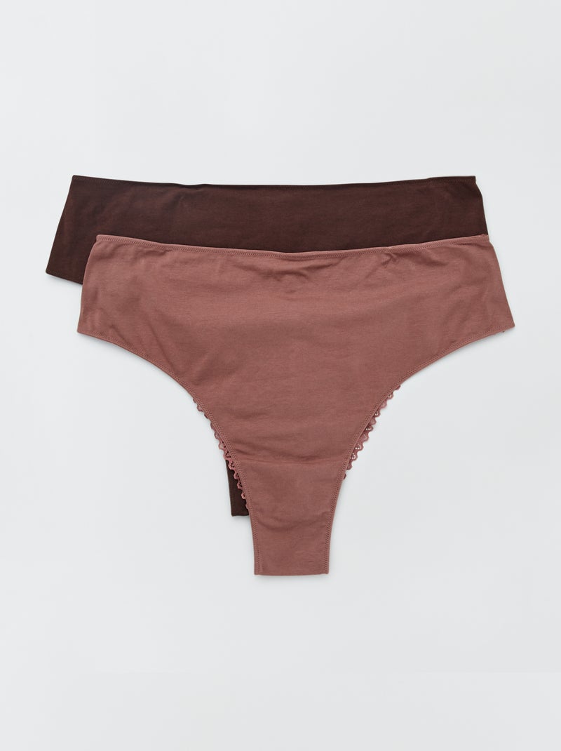 Set di 2 tanga in jersey e pizzo MARRONE - Kiabi