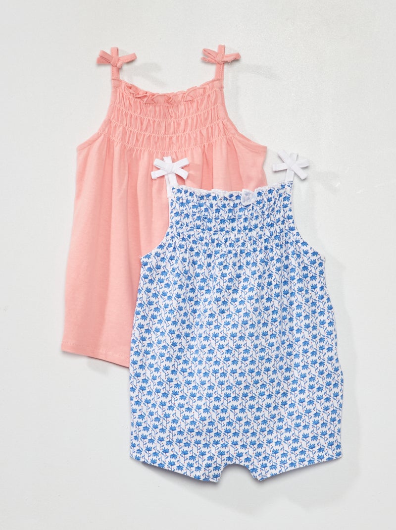 Set di 2 tute corte a punto smock BIANCO - Kiabi