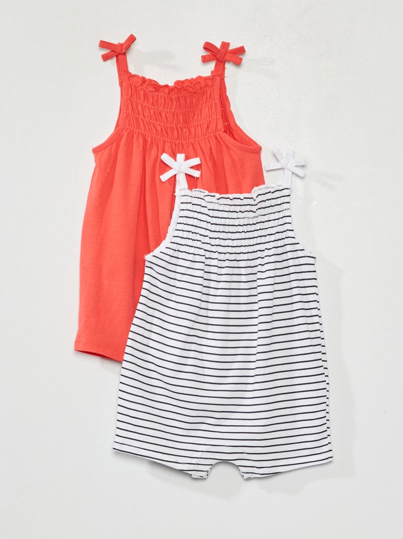Set di 2 tute corte a punto smock BIANCO - Kiabi