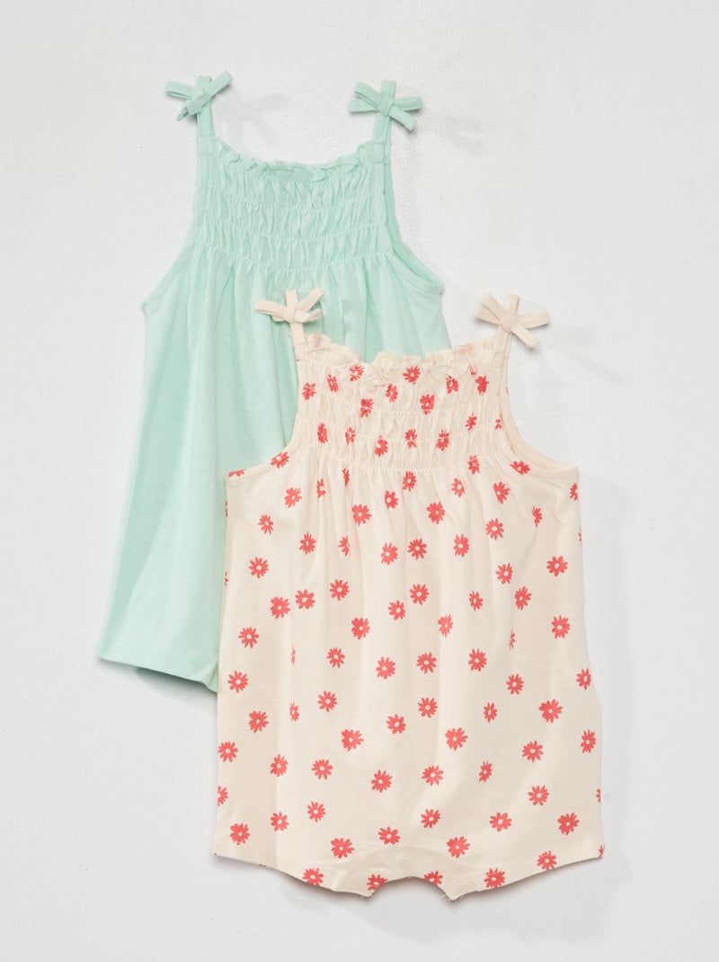 Set di 2 tute corte a punto smock ROSA - Kiabi