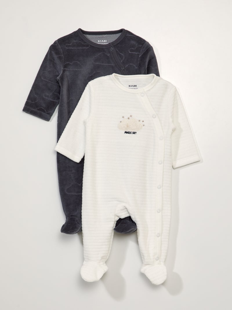 Set di 2 tutine in velluto - 2 pezzi Bianco/Blu Navy - Kiabi