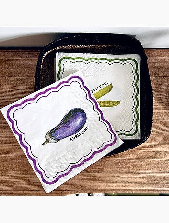Set di 20 tovaglioli di carta motivo melanzana e pois