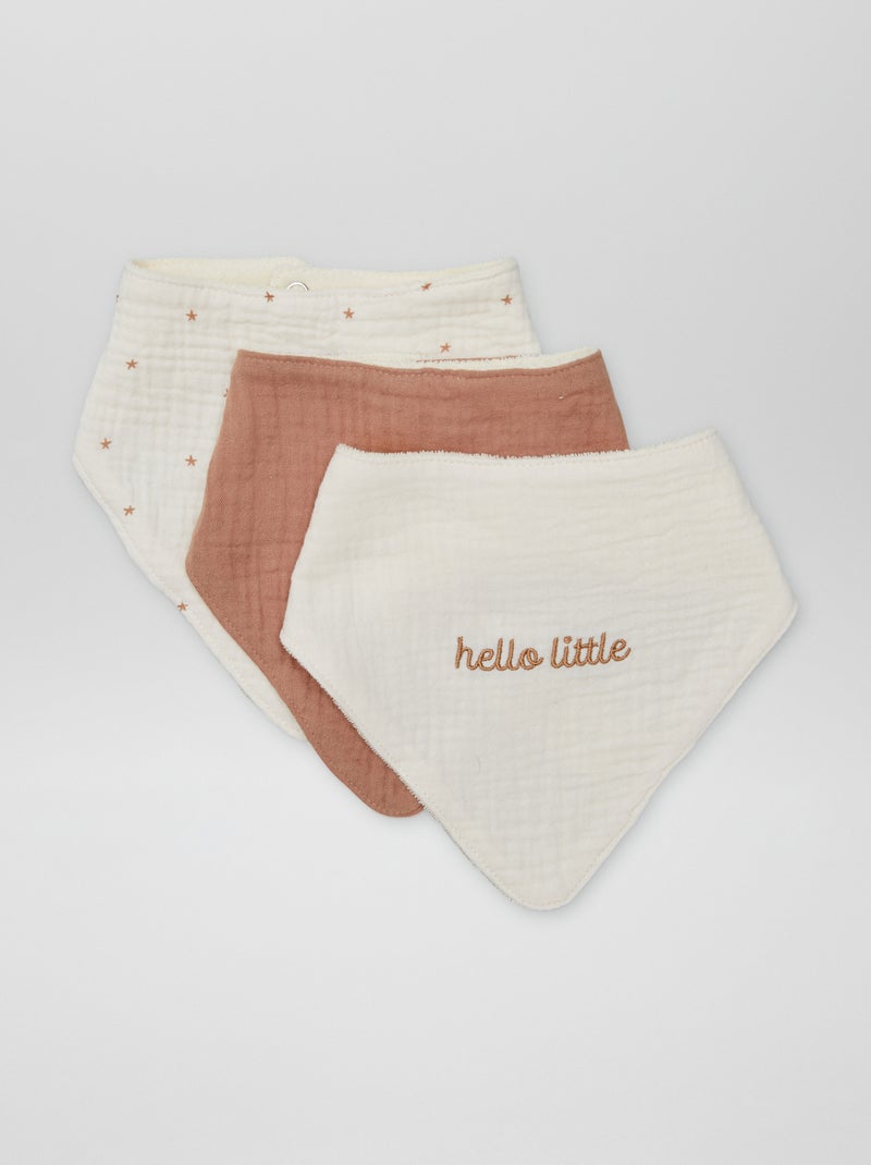 Set di 3 bavaglini a triangolo in doppia garza di cotone BEIGE - Kiabi