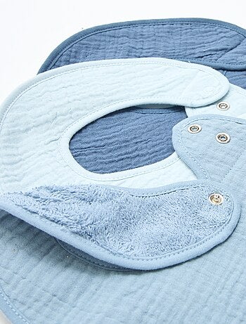 Set di 3 bavaglini in garza di cotone con fodera in spugna