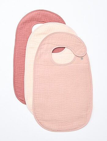 Set di 3 bavaglini in garza di cotone con fodera in spugna