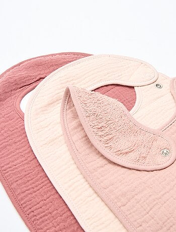 Set di 3 bavaglini in garza di cotone con fodera in spugna